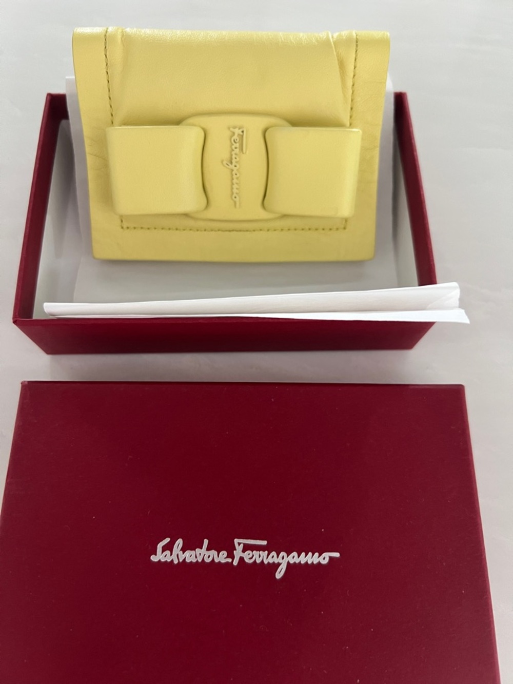 Salvatore Ferragamo Pastel Yellow Vara Bow Leather Wallet